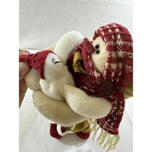 VTG Fleece Snowlady with Snowbaby, Handmade Winter Decor,Folk Art Snow Woman 12”